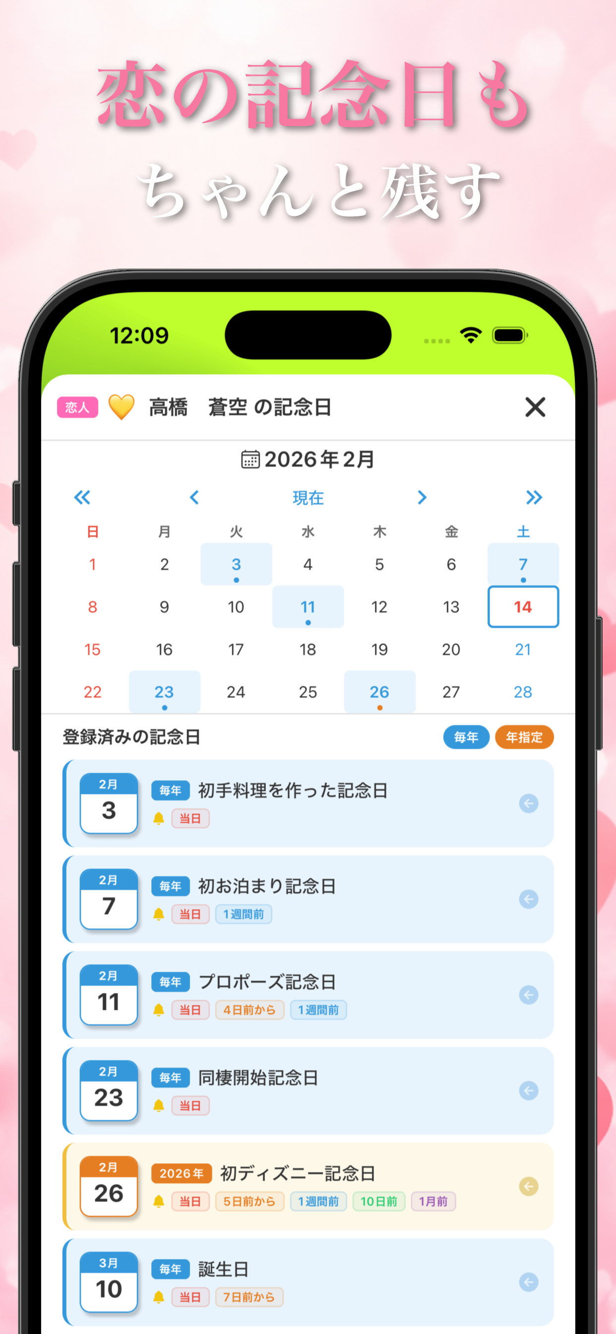人物別の記念日カレンダー